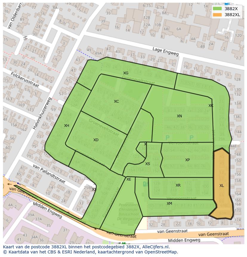 Afbeelding van het postcodegebied 3882 XL op de kaart.
