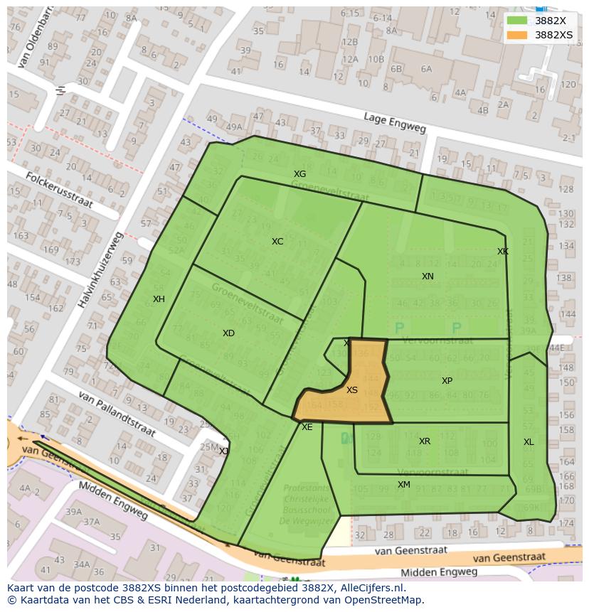 Afbeelding van het postcodegebied 3882 XS op de kaart.