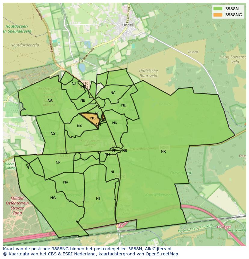 Afbeelding van het postcodegebied 3888 NG op de kaart.