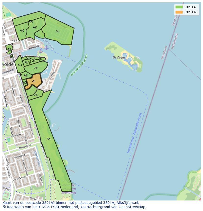Afbeelding van het postcodegebied 3891 AJ op de kaart.