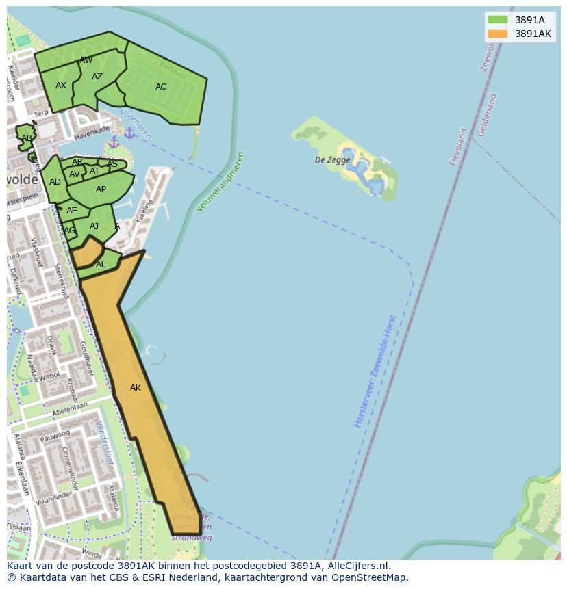 Afbeelding van het postcodegebied 3891 AK op de kaart.