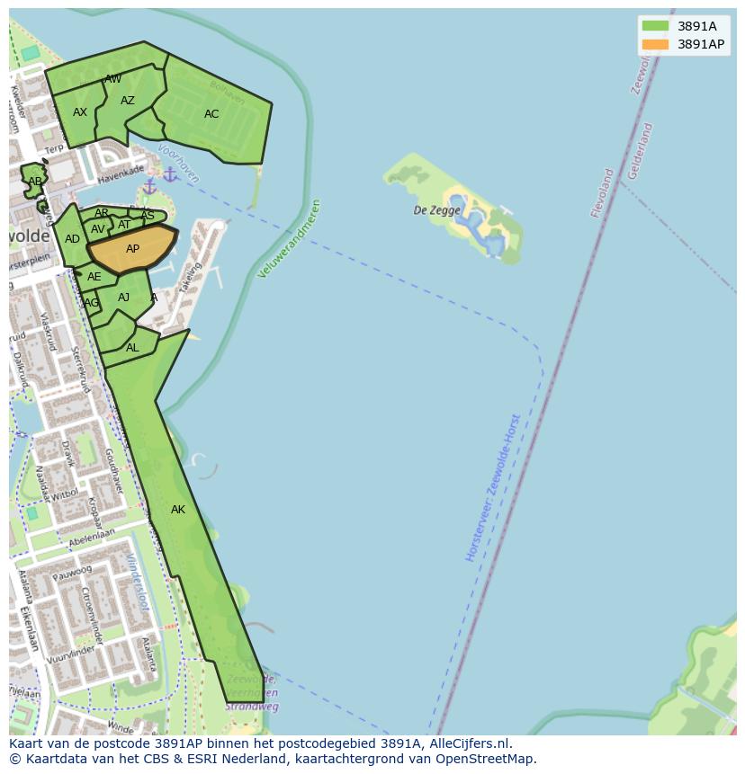 Afbeelding van het postcodegebied 3891 AP op de kaart.