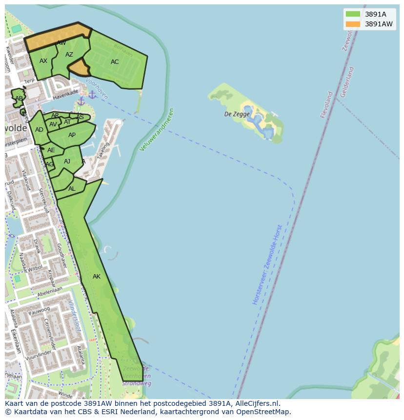 Afbeelding van het postcodegebied 3891 AW op de kaart.
