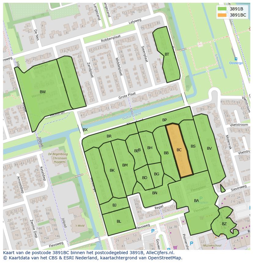 Afbeelding van het postcodegebied 3891 BC op de kaart.