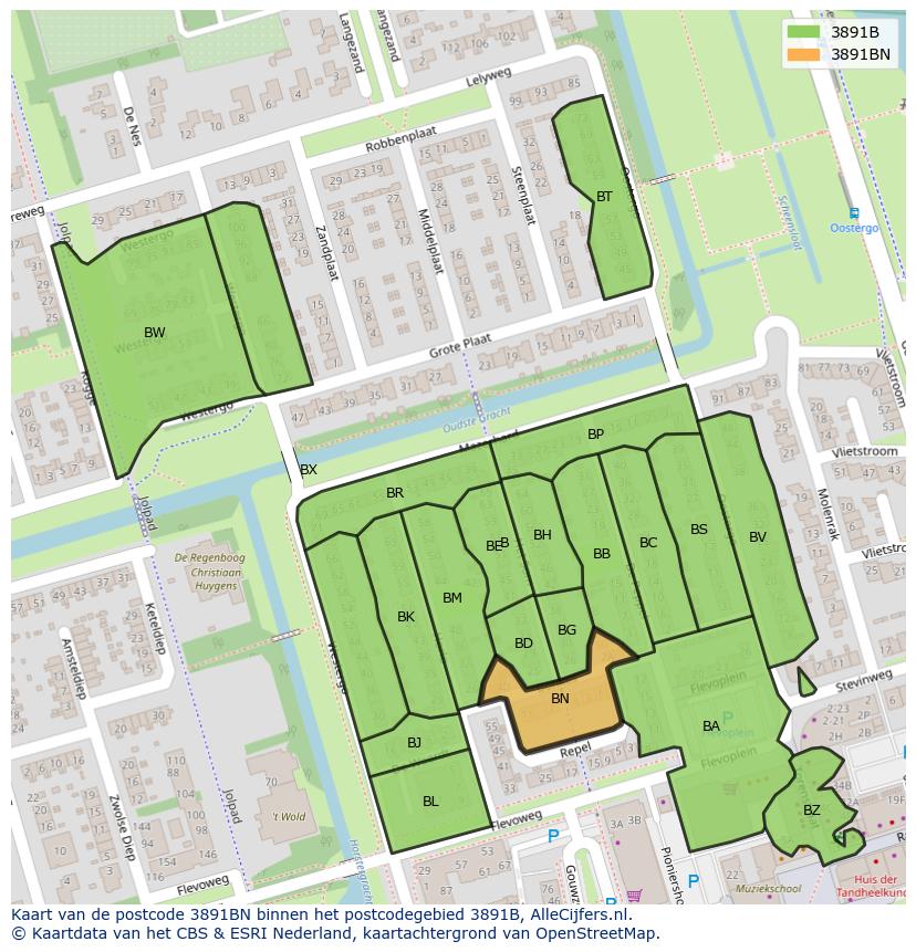 Afbeelding van het postcodegebied 3891 BN op de kaart.