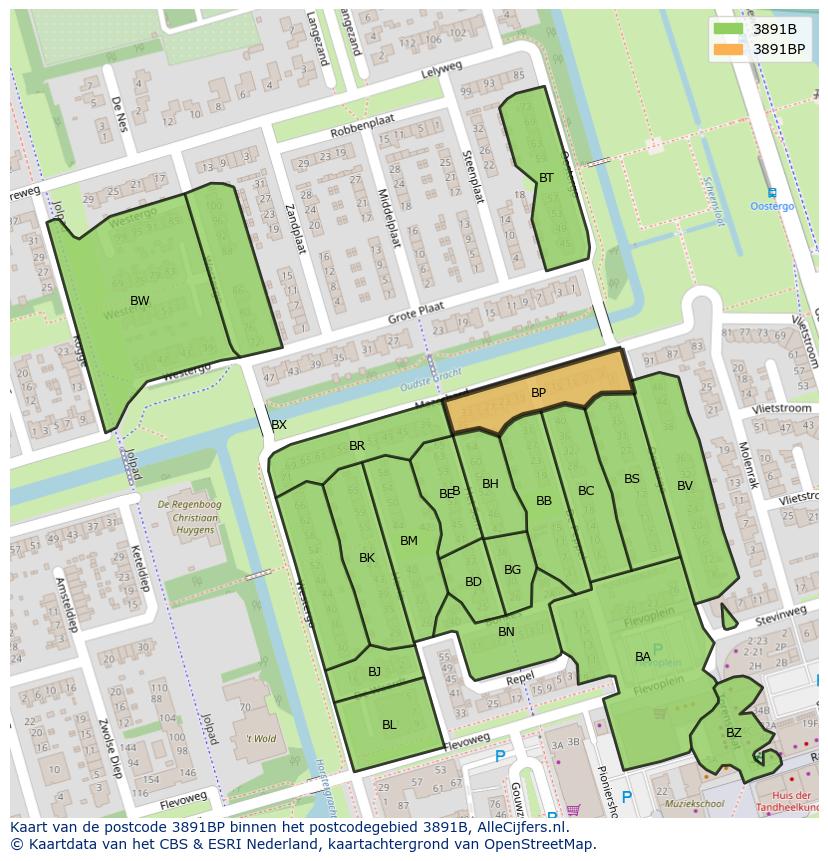 Afbeelding van het postcodegebied 3891 BP op de kaart.