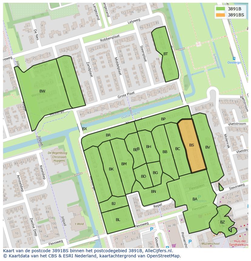 Afbeelding van het postcodegebied 3891 BS op de kaart.