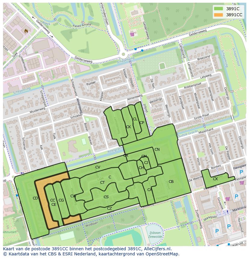 Afbeelding van het postcodegebied 3891 CC op de kaart.