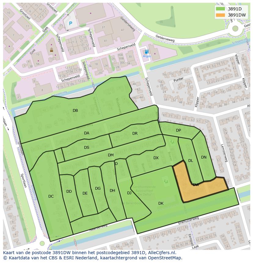 Afbeelding van het postcodegebied 3891 DW op de kaart.