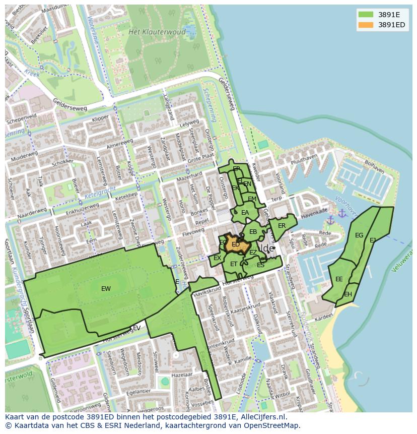 Afbeelding van het postcodegebied 3891 ED op de kaart.