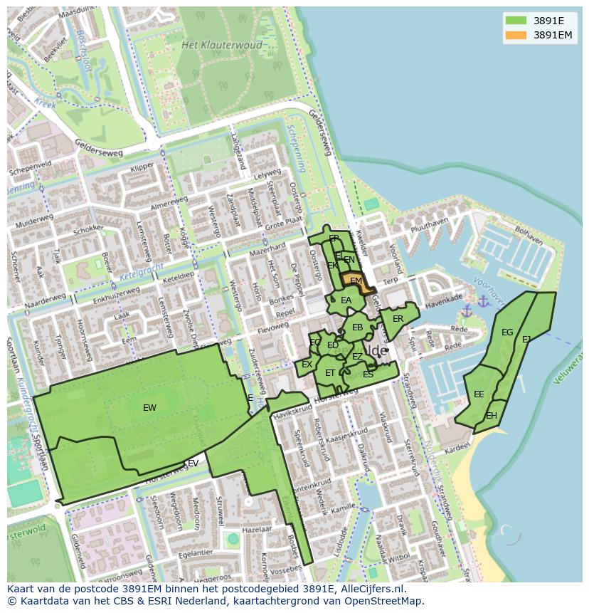 Afbeelding van het postcodegebied 3891 EM op de kaart.
