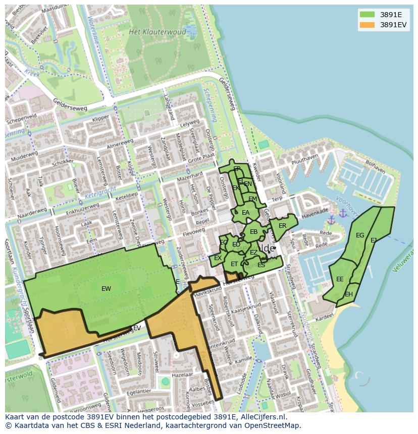 Afbeelding van het postcodegebied 3891 EV op de kaart.