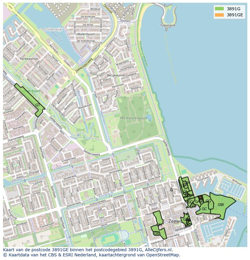 Afbeelding van het postcodegebied 3891 GE op de kaart.