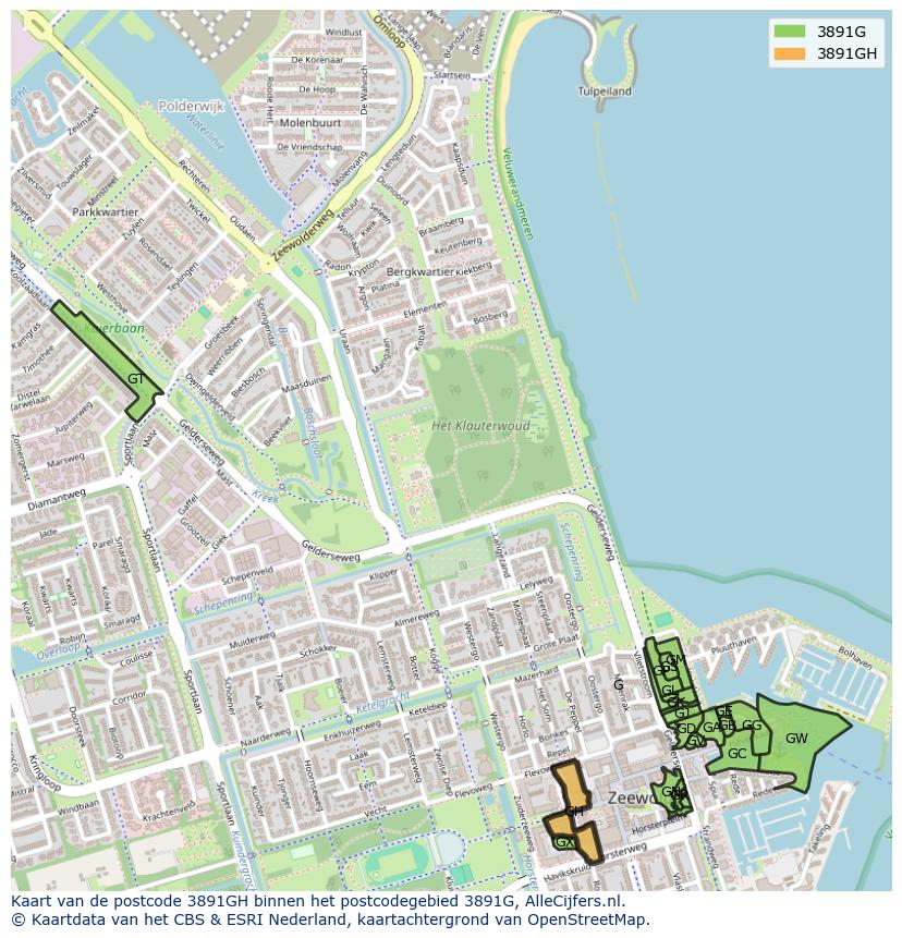 Afbeelding van het postcodegebied 3891 GH op de kaart.