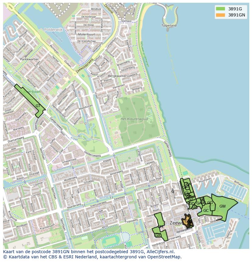 Afbeelding van het postcodegebied 3891 GN op de kaart.