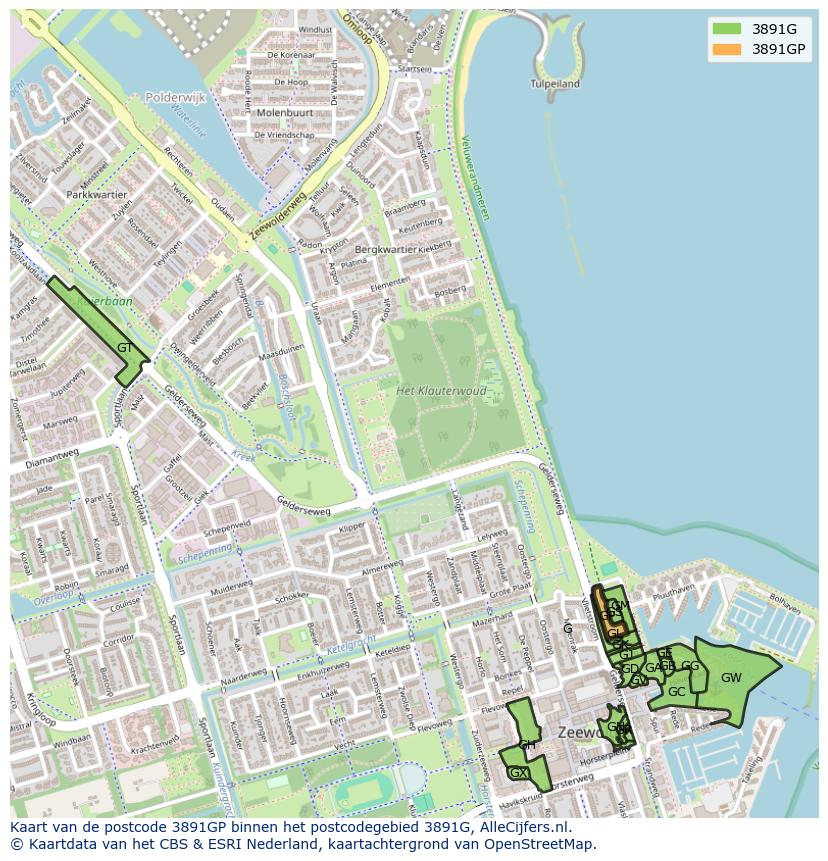 Afbeelding van het postcodegebied 3891 GP op de kaart.