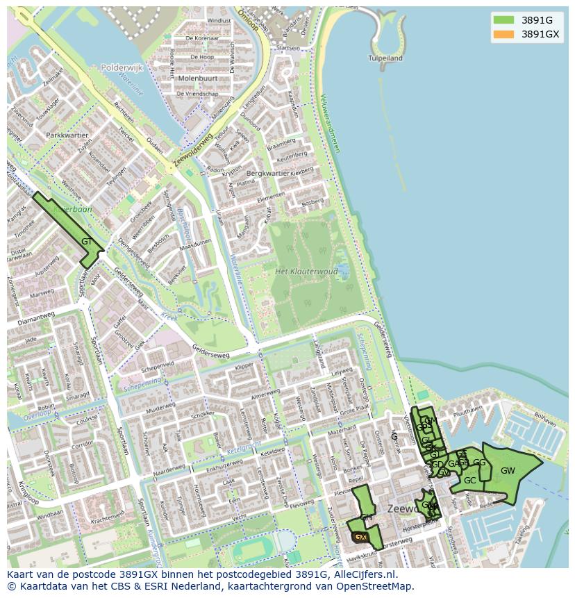 Afbeelding van het postcodegebied 3891 GX op de kaart.
