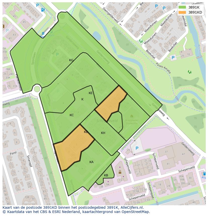 Afbeelding van het postcodegebied 3891 KD op de kaart.