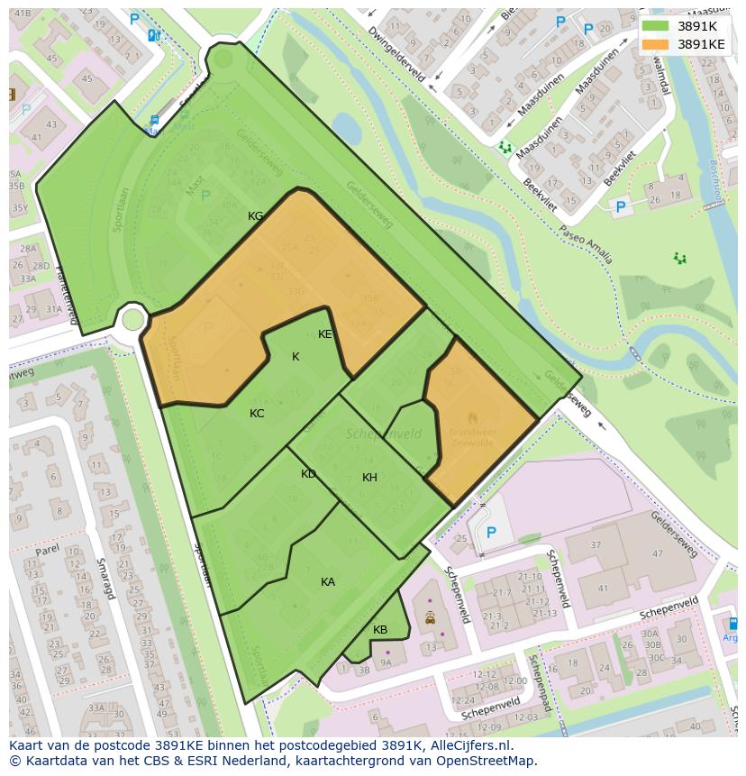 Afbeelding van het postcodegebied 3891 KE op de kaart.