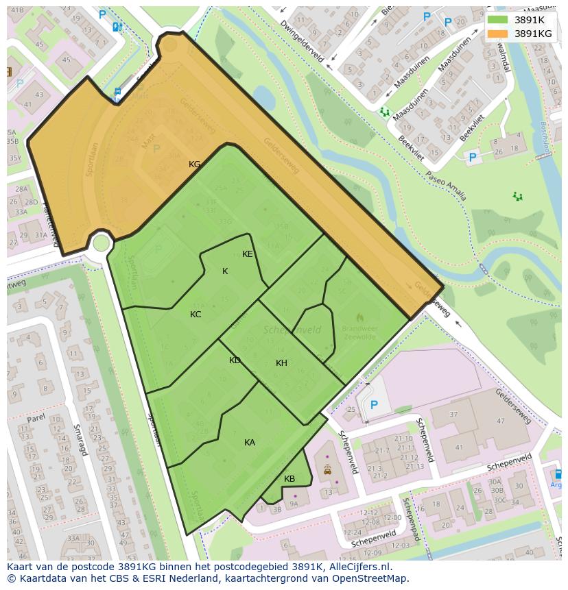 Afbeelding van het postcodegebied 3891 KG op de kaart.