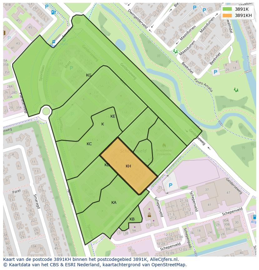Afbeelding van het postcodegebied 3891 KH op de kaart.