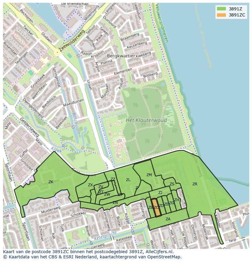 Afbeelding van het postcodegebied 3891 ZC op de kaart.