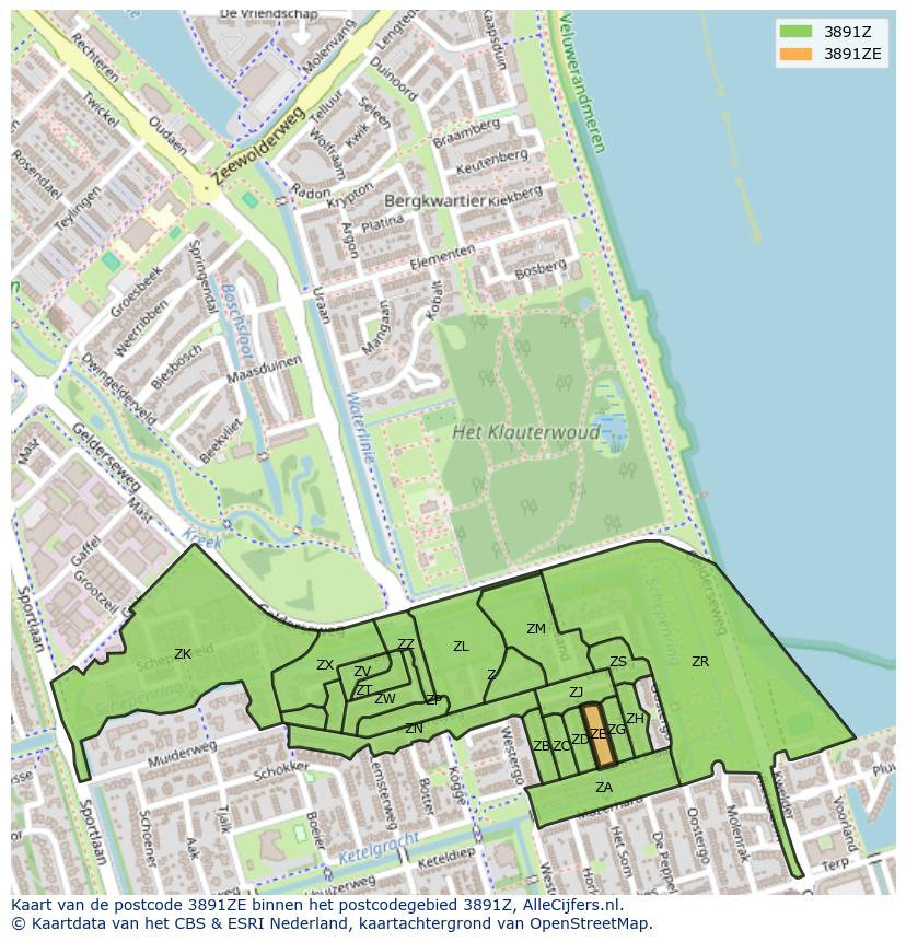Afbeelding van het postcodegebied 3891 ZE op de kaart.