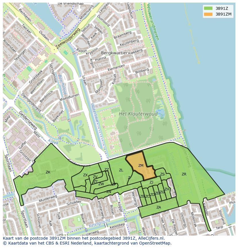 Afbeelding van het postcodegebied 3891 ZM op de kaart.