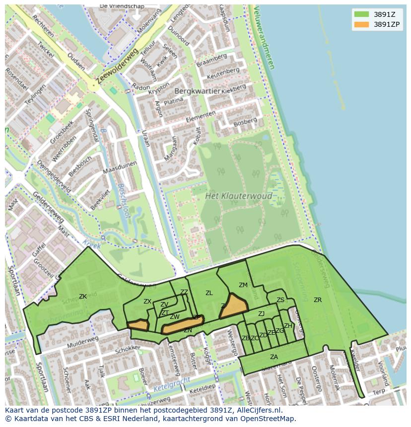 Afbeelding van het postcodegebied 3891 ZP op de kaart.