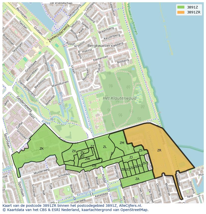Afbeelding van het postcodegebied 3891 ZR op de kaart.
