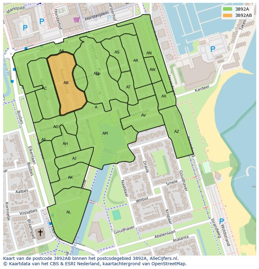 Afbeelding van het postcodegebied 3892 AB op de kaart.
