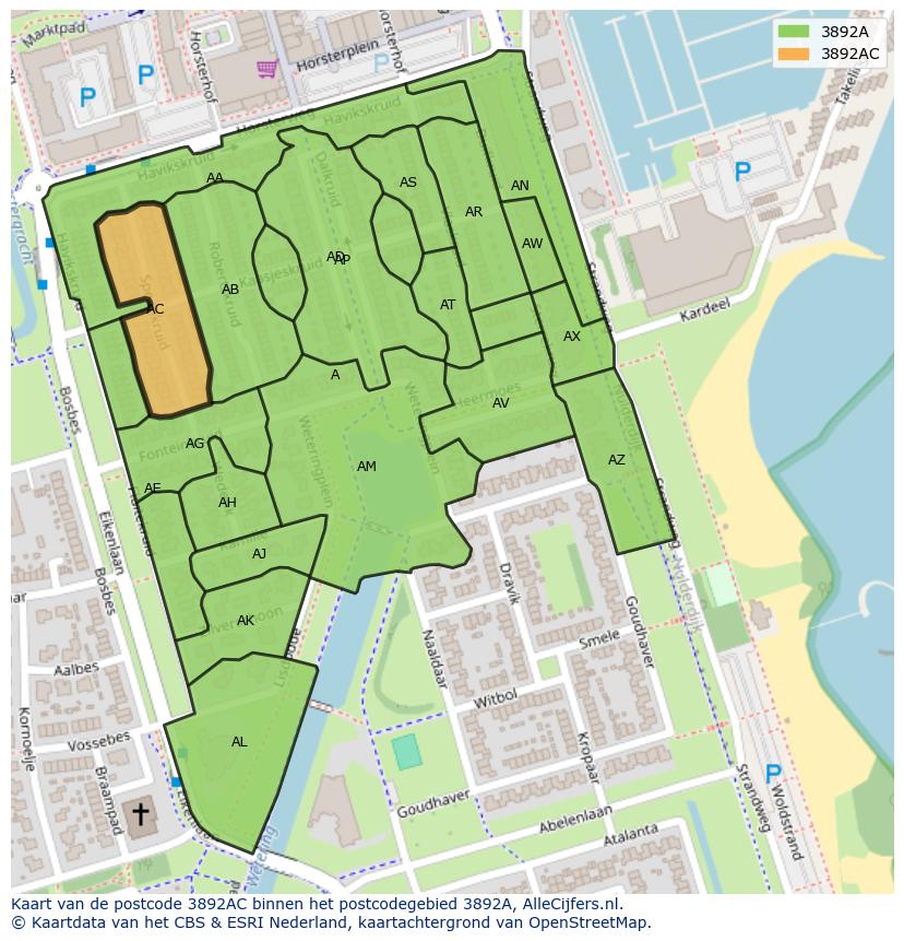 Afbeelding van het postcodegebied 3892 AC op de kaart.