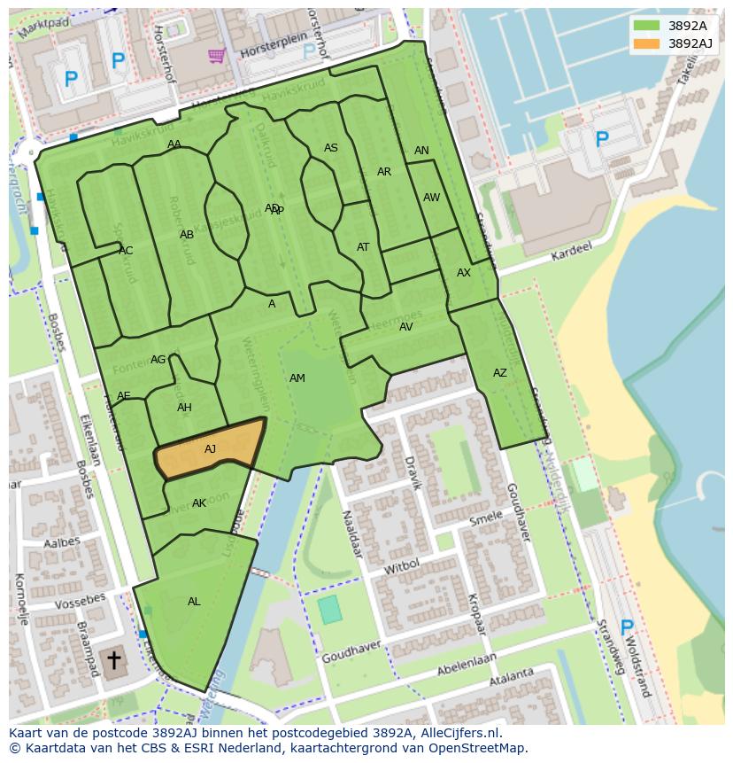 Afbeelding van het postcodegebied 3892 AJ op de kaart.