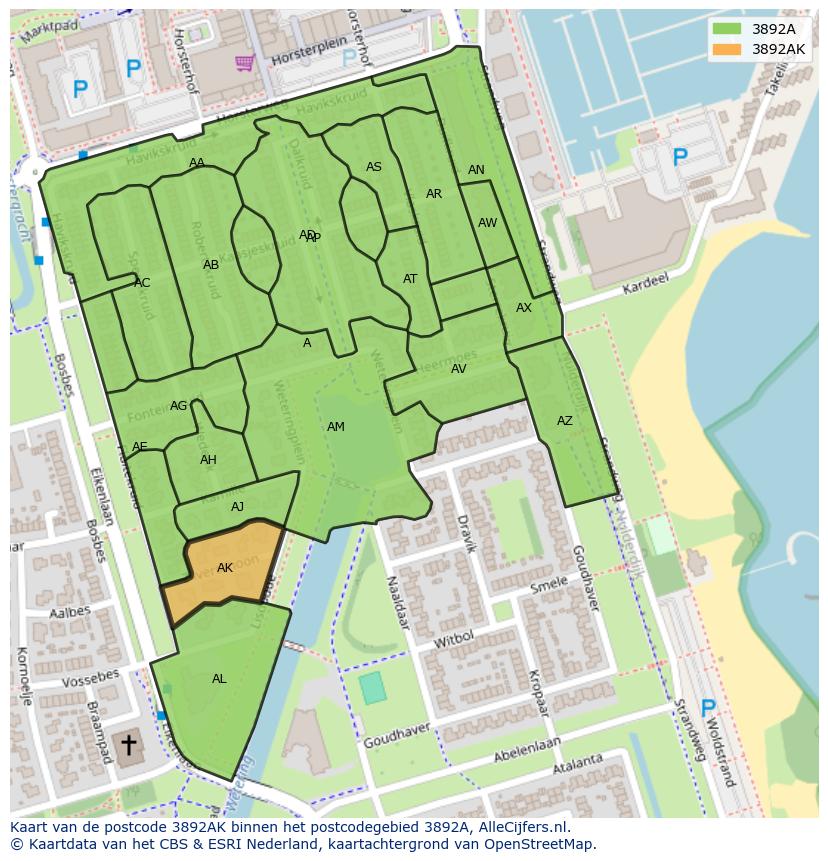 Afbeelding van het postcodegebied 3892 AK op de kaart.
