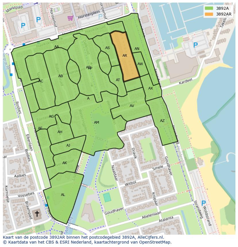 Afbeelding van het postcodegebied 3892 AR op de kaart.