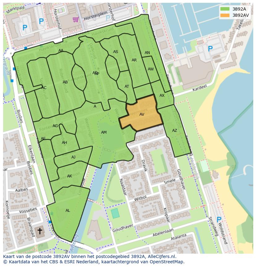 Afbeelding van het postcodegebied 3892 AV op de kaart.