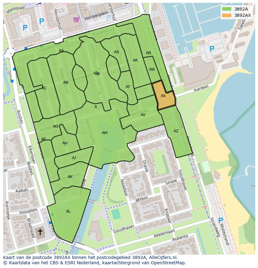 Afbeelding van het postcodegebied 3892 AX op de kaart.