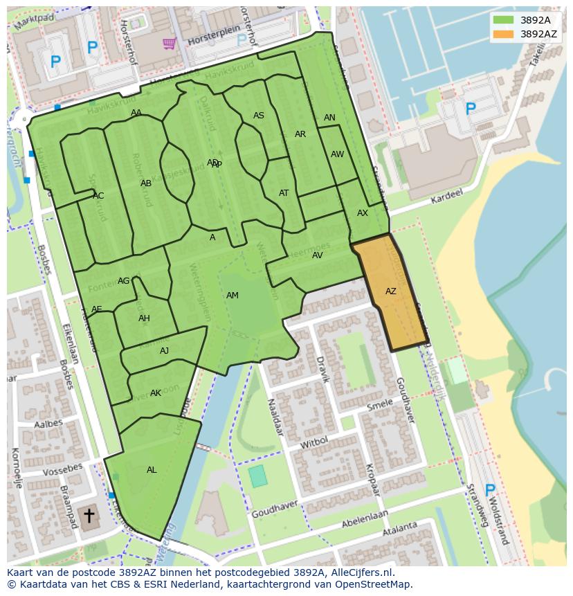 Afbeelding van het postcodegebied 3892 AZ op de kaart.
