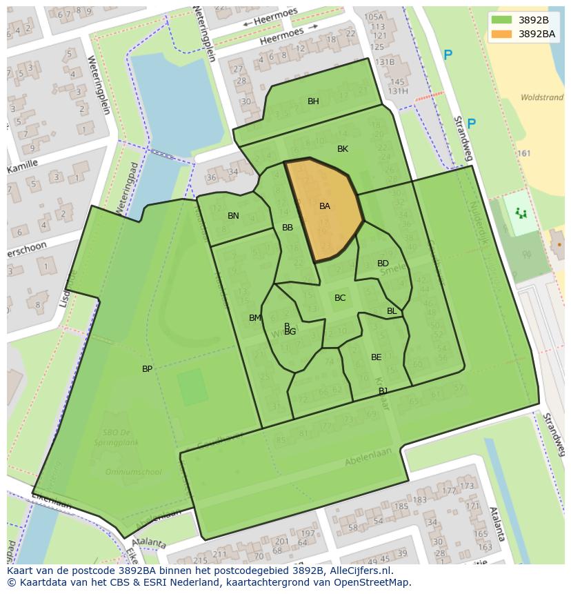Afbeelding van het postcodegebied 3892 BA op de kaart.