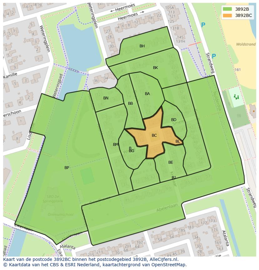 Afbeelding van het postcodegebied 3892 BC op de kaart.