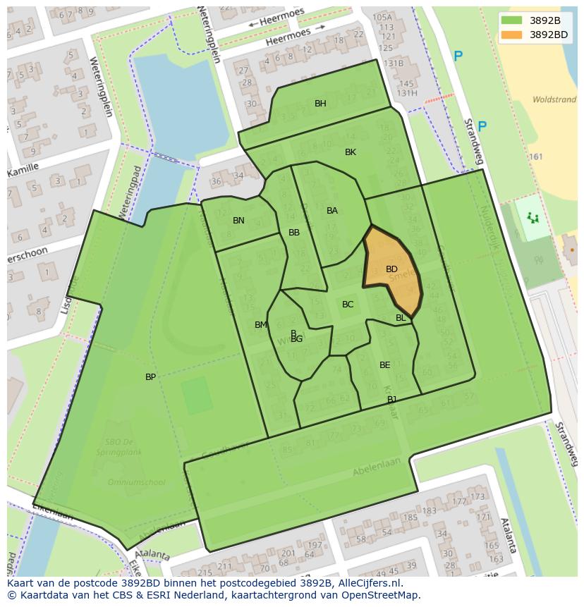Afbeelding van het postcodegebied 3892 BD op de kaart.