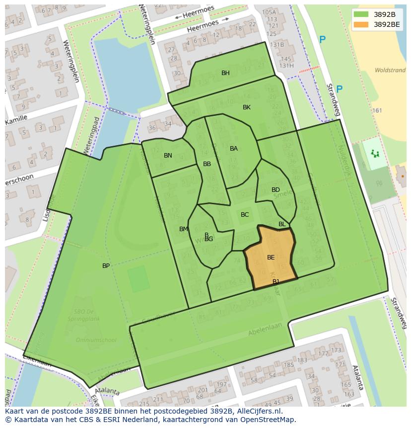 Afbeelding van het postcodegebied 3892 BE op de kaart.