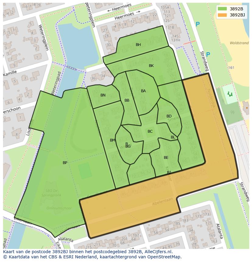Afbeelding van het postcodegebied 3892 BJ op de kaart.