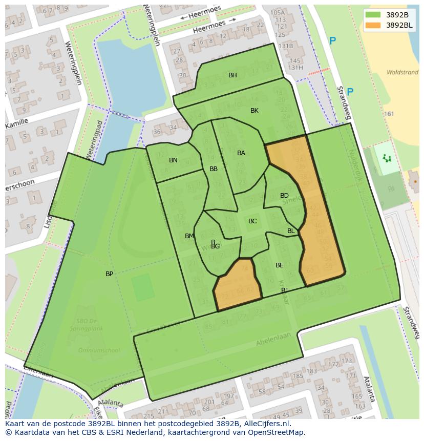 Afbeelding van het postcodegebied 3892 BL op de kaart.