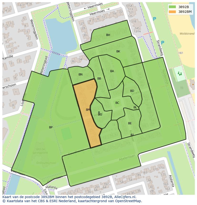 Afbeelding van het postcodegebied 3892 BM op de kaart.