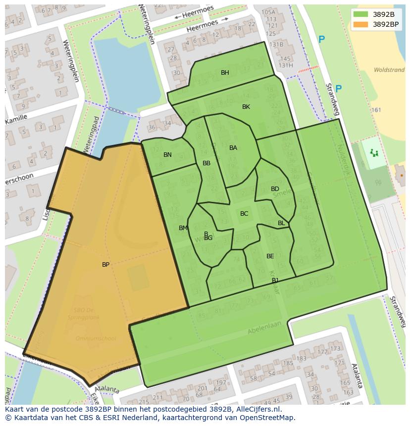 Afbeelding van het postcodegebied 3892 BP op de kaart.