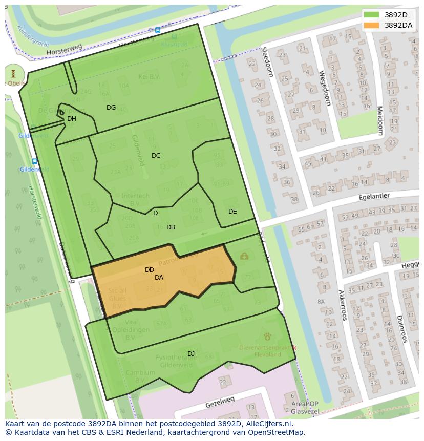 Afbeelding van het postcodegebied 3892 DA op de kaart.