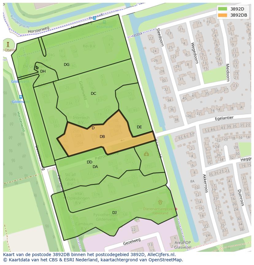 Afbeelding van het postcodegebied 3892 DB op de kaart.