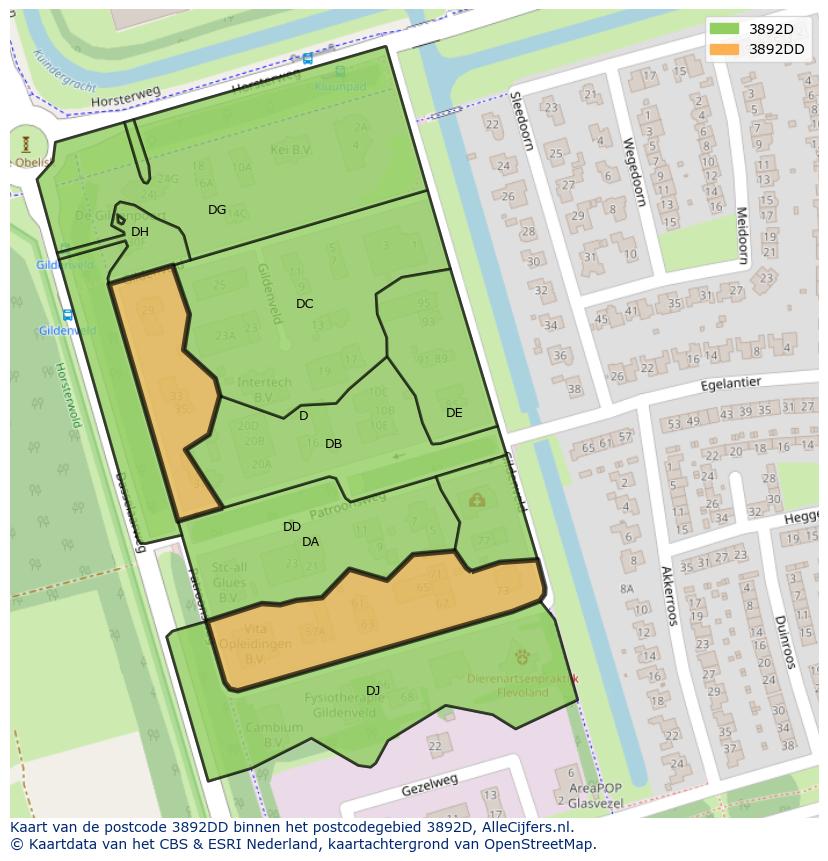 Afbeelding van het postcodegebied 3892 DD op de kaart.