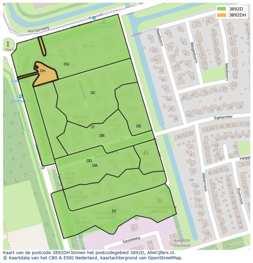 Afbeelding van het postcodegebied 3892 DH op de kaart.